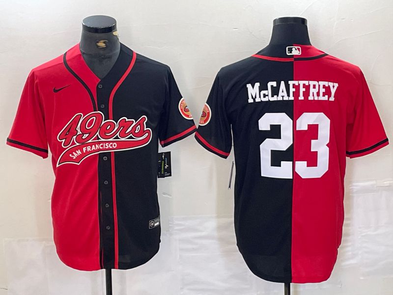 Men San Francisco 49ers 23 Mccaffrey Black and red semi-joint name 2024 Nike Limited NFL Jersey style 1